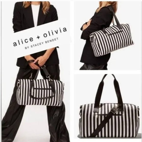 Alice + Olivia Duffel Bag Black White Vacation Weekender Tote Travel Carry On - Picture 1 of 9